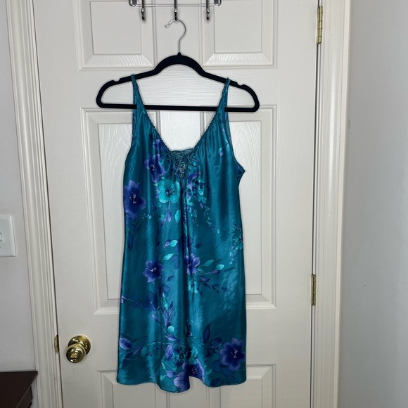 Vintage blue and purple floral slip dress | L - Picture 1 of 9